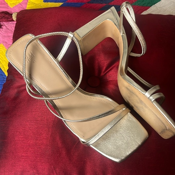H&M Shoes - H&M size 10 soft gold stretchy straps 3 1/2 inch heels